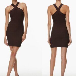 NWT Aritzia Babaton Sculpt Knit Criss Cross Dress Size XS Black Ribbed Halter